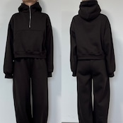 裏起毛ハーフZIPショート丈PK/ダークブラウン