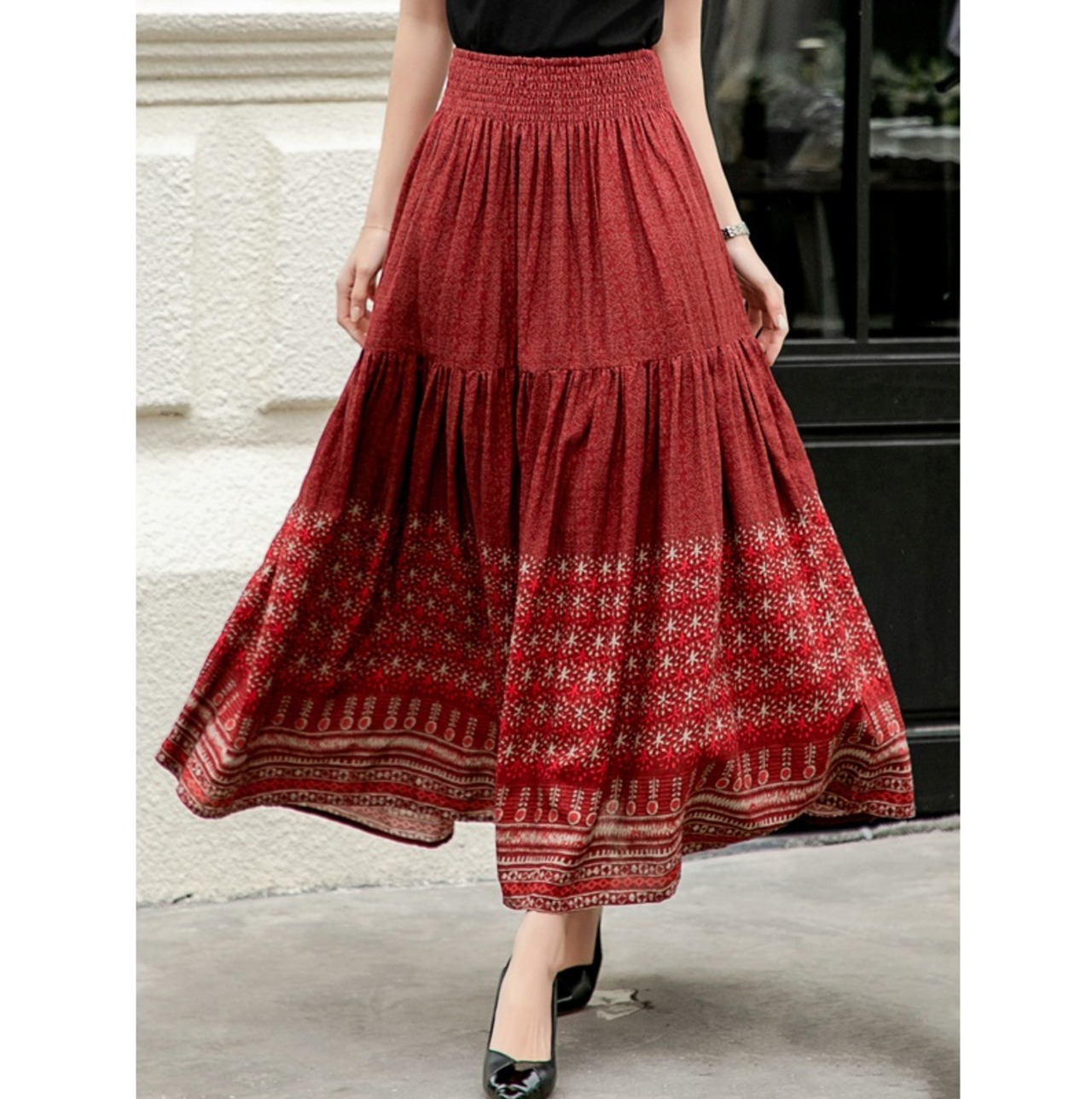 民族調プリントマキシ丈スカート 2color A01297