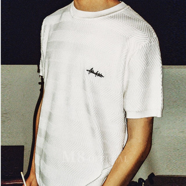 Summer Style Round-Neck Knit Pattern T-Shirt 2color M0799