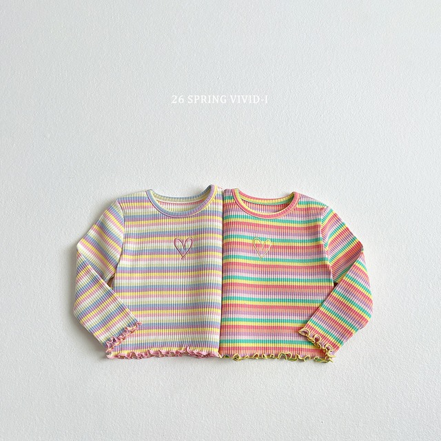 【取寄】vivid-i｜heart rainbow rib tee｜ハートレインボーリブT｜XS-JM｜kids&jr｜26 spring