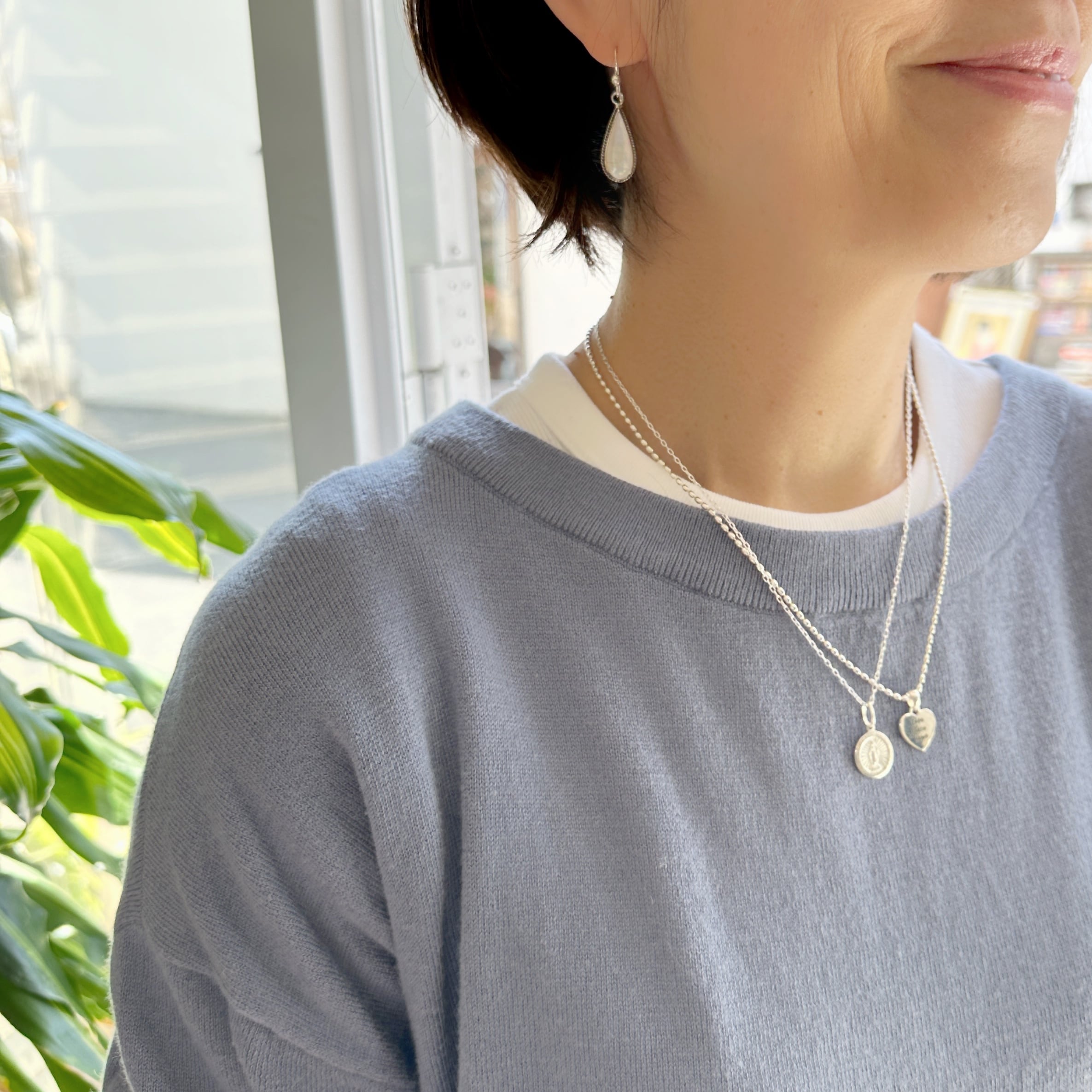 オメダイ×ハートのネックレス重ね付け2本セット【45cm】【リトル