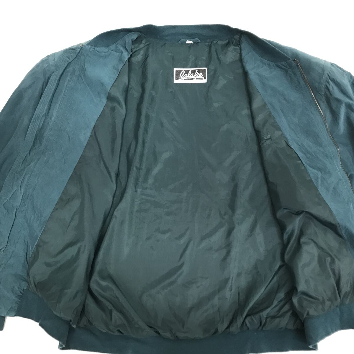 ZALAFRE 90年代あたり シルクジャンパー シルクブルゾン シルクジャケット ダークエメラルドグリーン 3XL 長袖 -12