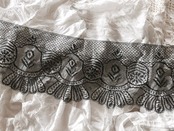 19世紀 France 200x23c 闇夜の花々 絹 ブラックピュイレース