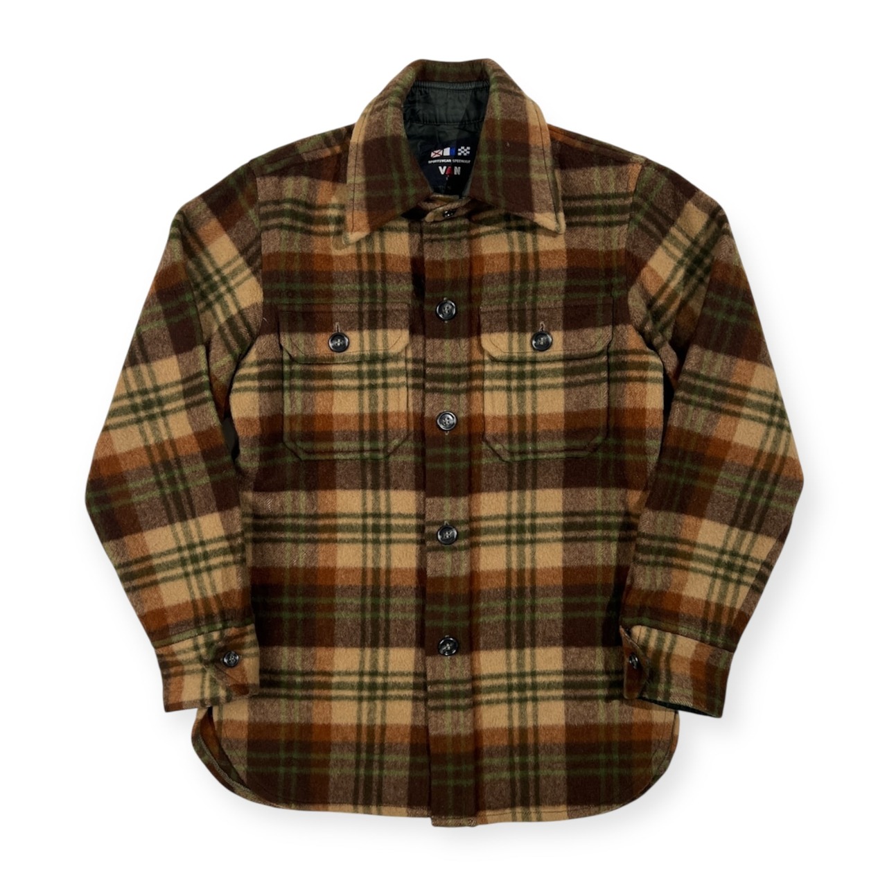 70s 当時物 VAN JAC ヴァンヂャケット Sportswear Specialist チェック 長袖 ウール シャツ ジャケット S /ビンテージ/男女でも