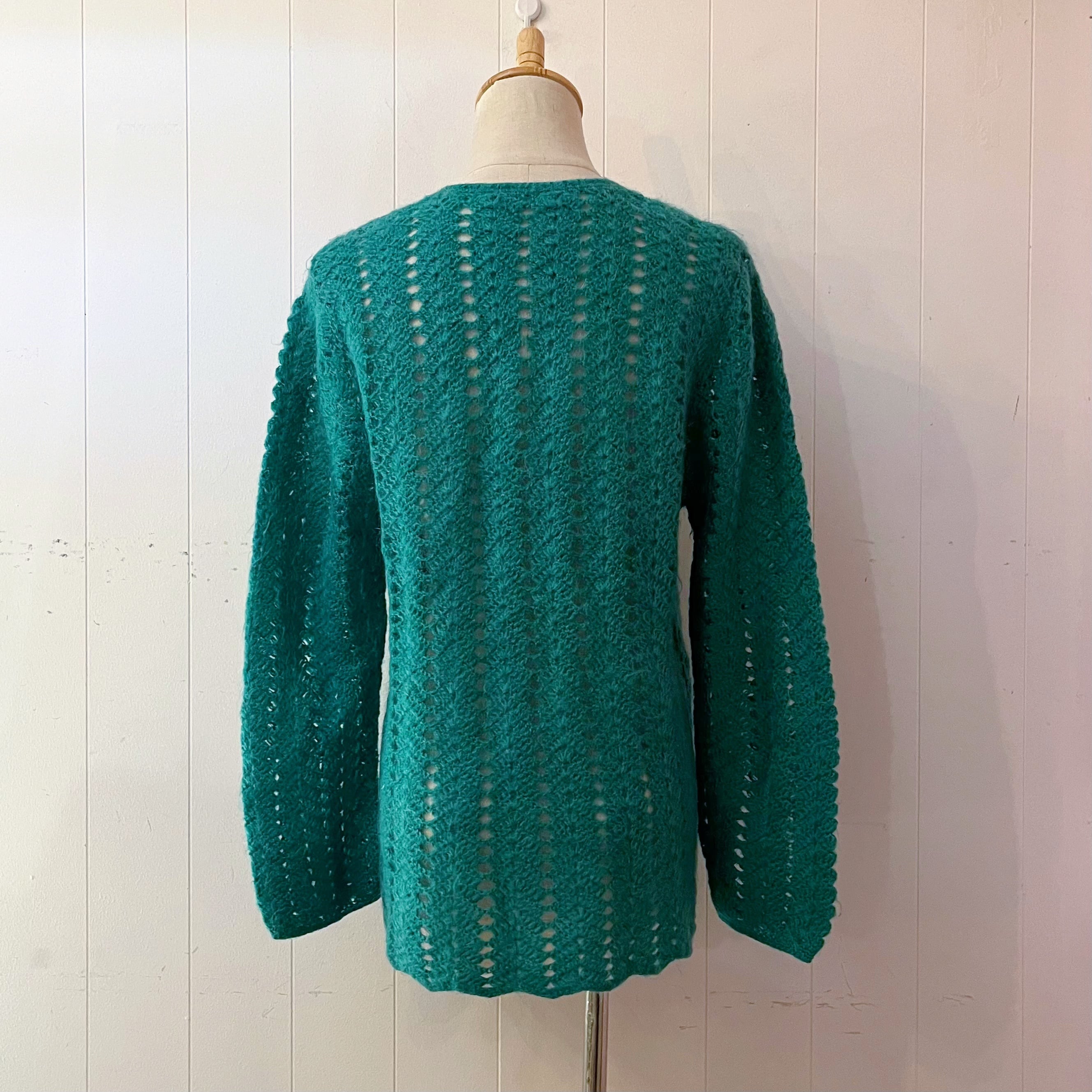 green crochet knit cardigan