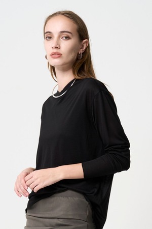 2way Sheer back open T-shirt - BLACK
