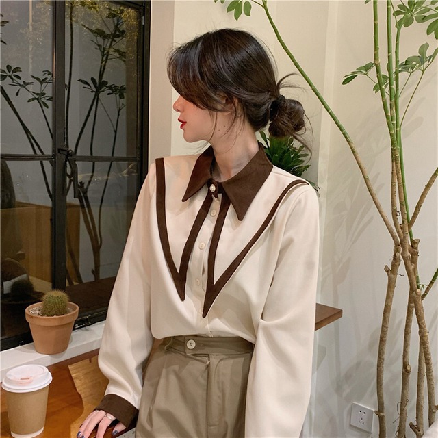 【MumuIns 】 春新作3色カレッジスタイルシャツ　A0499