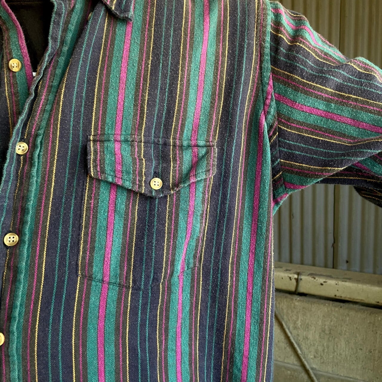 80年代 WOOLRICH ウールリッチ マルチストライプ柄 ボタンダウンシャツ