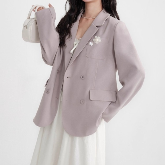 【MYYシリーズ】★アウター★ 通勤  ブレザー 花柄 レディース パープル  ゆったり 長袖 かわいい