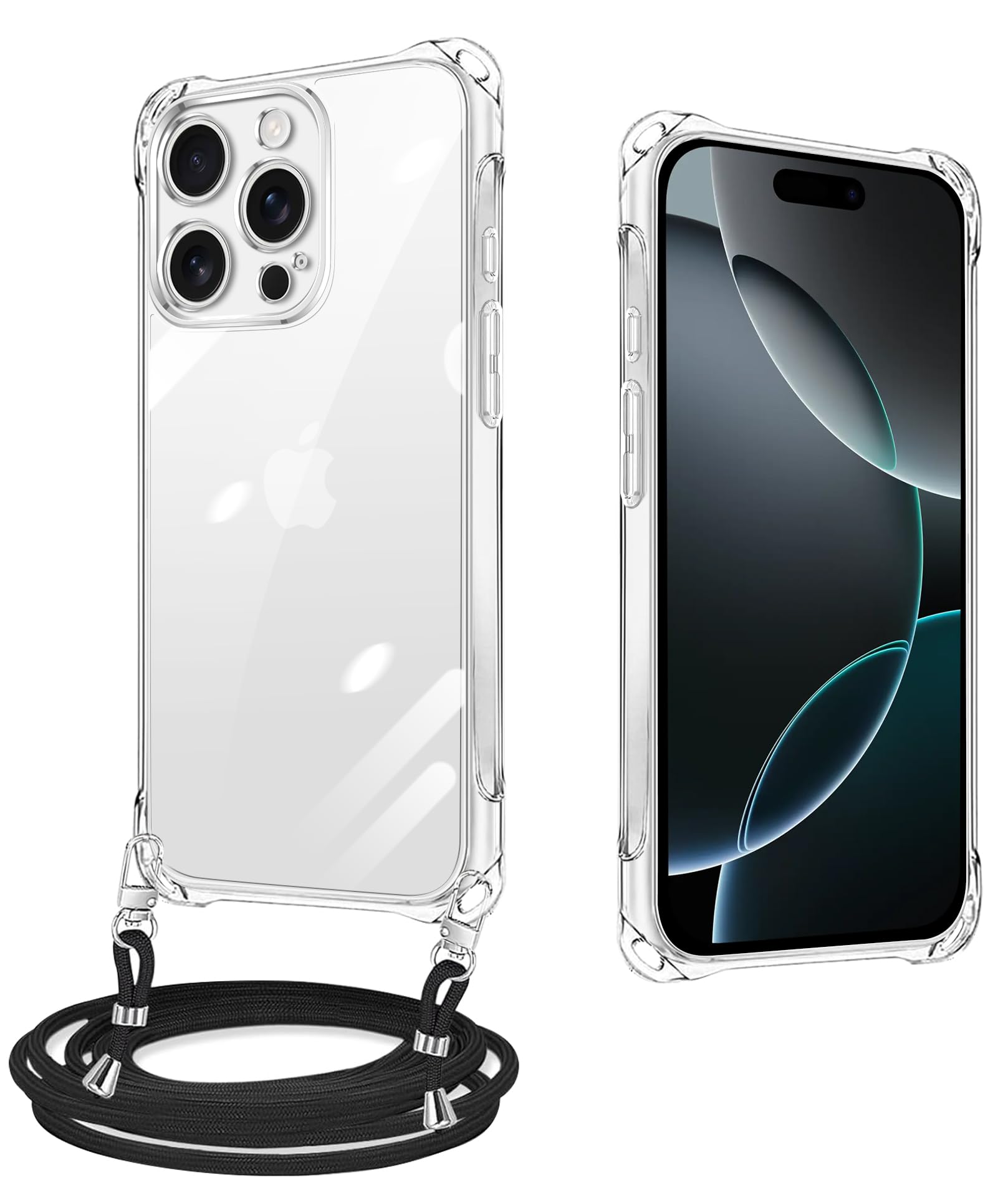 xiusiteli iPhone 16 Pro 用 ケース クリア ショルダー TPU 縄掛け 薄型 軽量