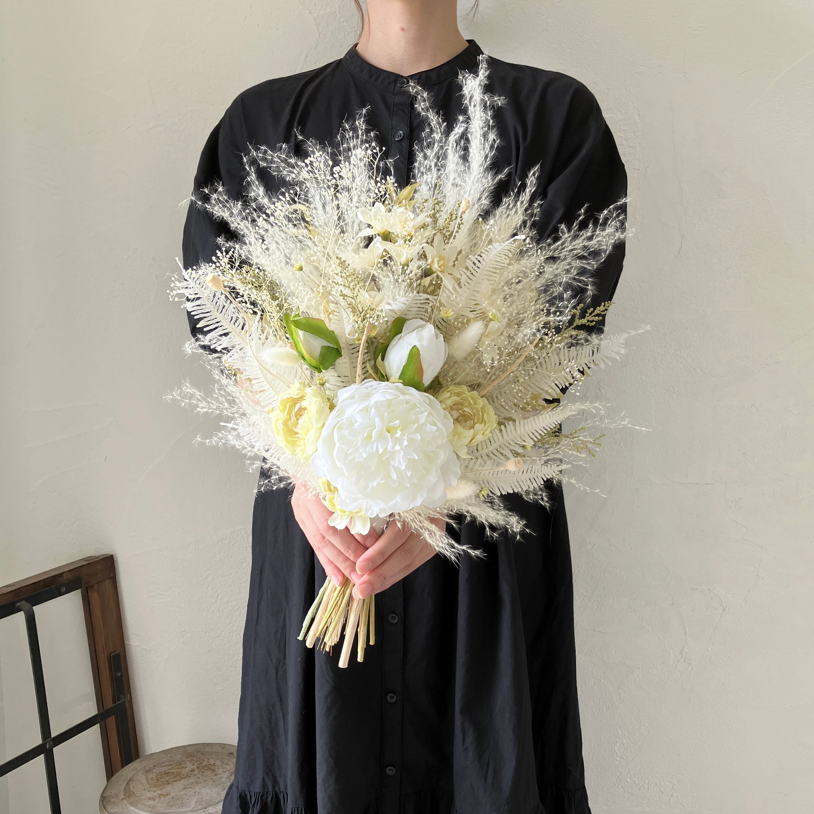 ウェディングブーケ ブートニアセット 心苦しく ドライフラワーブーケ  