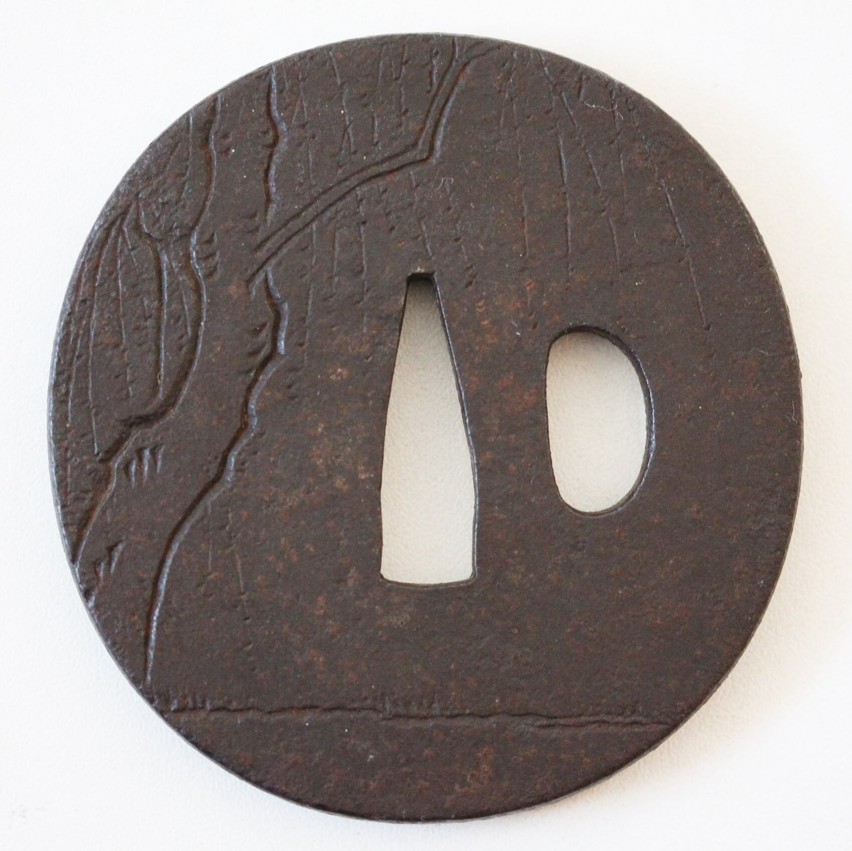 アンティーク 鬼の図の鉄地鍔 菊池序克 d7.6cm Antique Japanese Iron