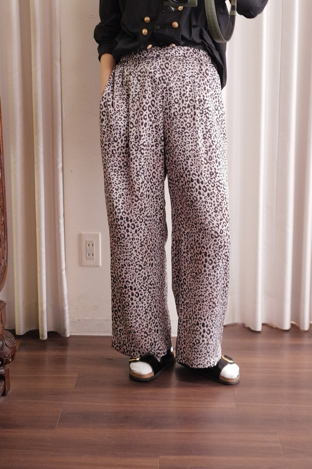 leopard satin pants  light gray