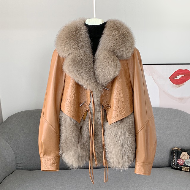 やぎ皮 感じん フォックスファー レザーコート 