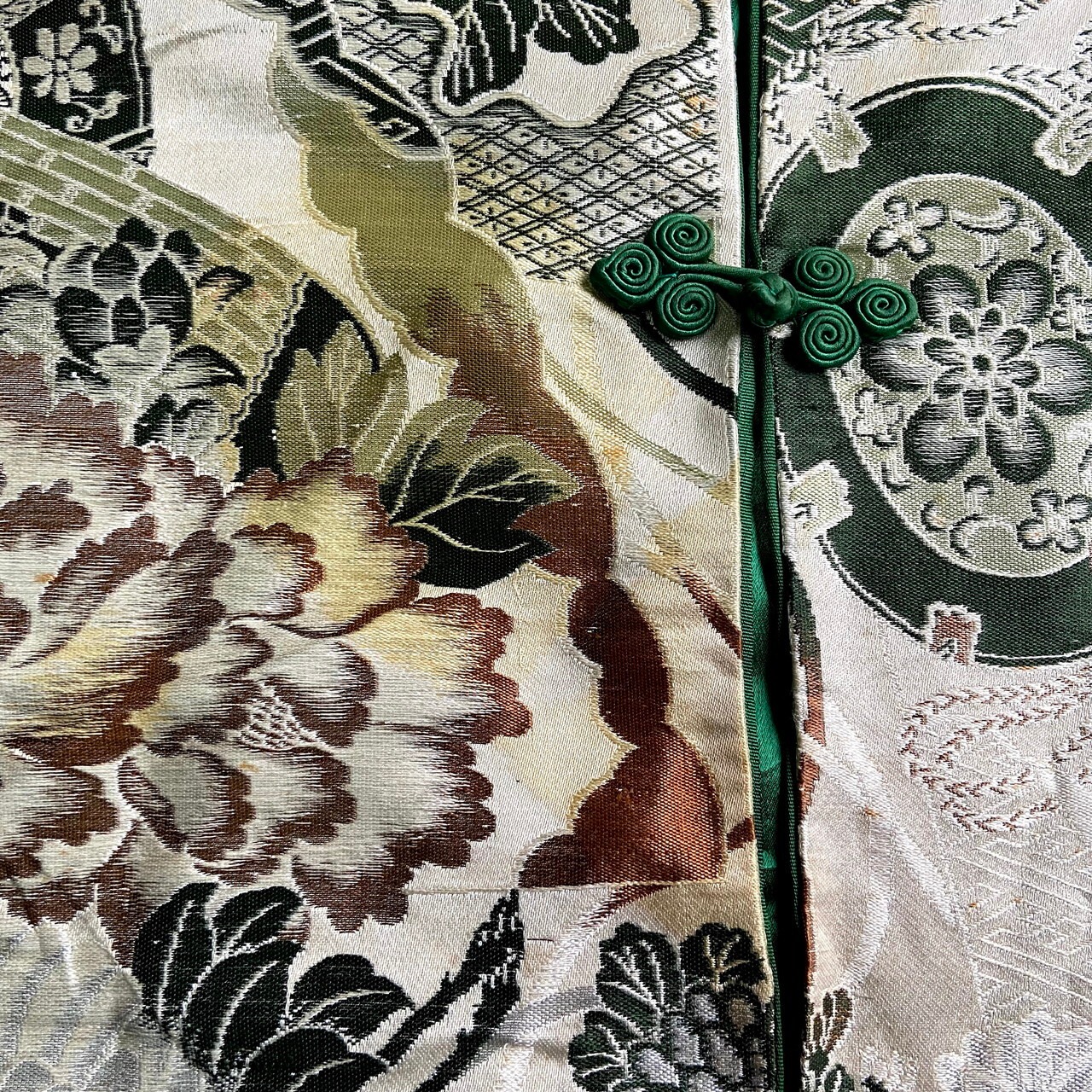 ヴィンテージ 鶴 菊 花 刺繍 和柄 チャイナジャケット レディースS相当 