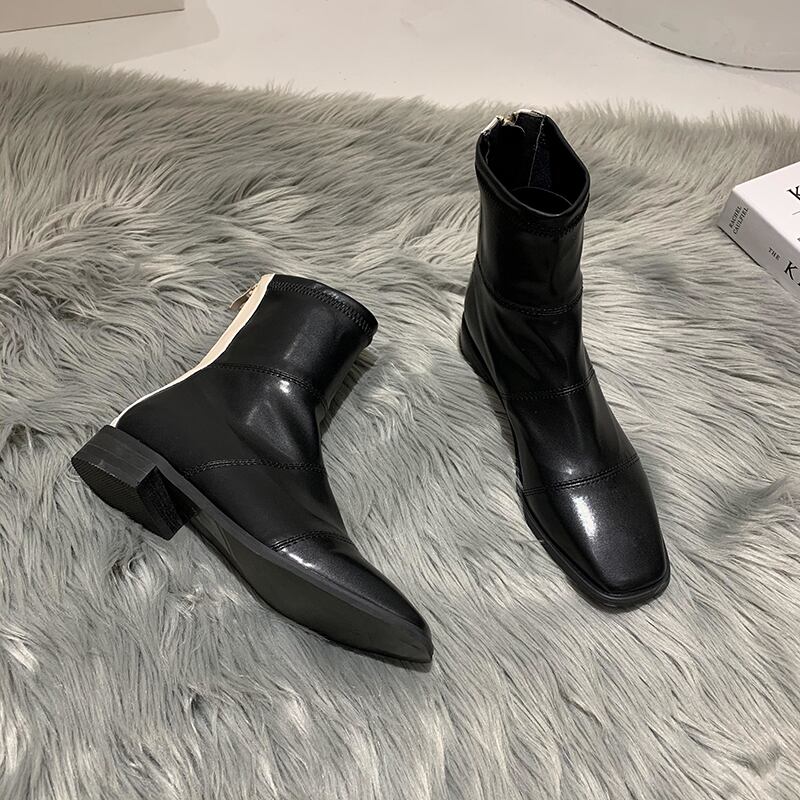 ブーツオータムバックジッパーレッド薄手ショート 靴 シューズ 秋物 フェイクシューズ36777466762