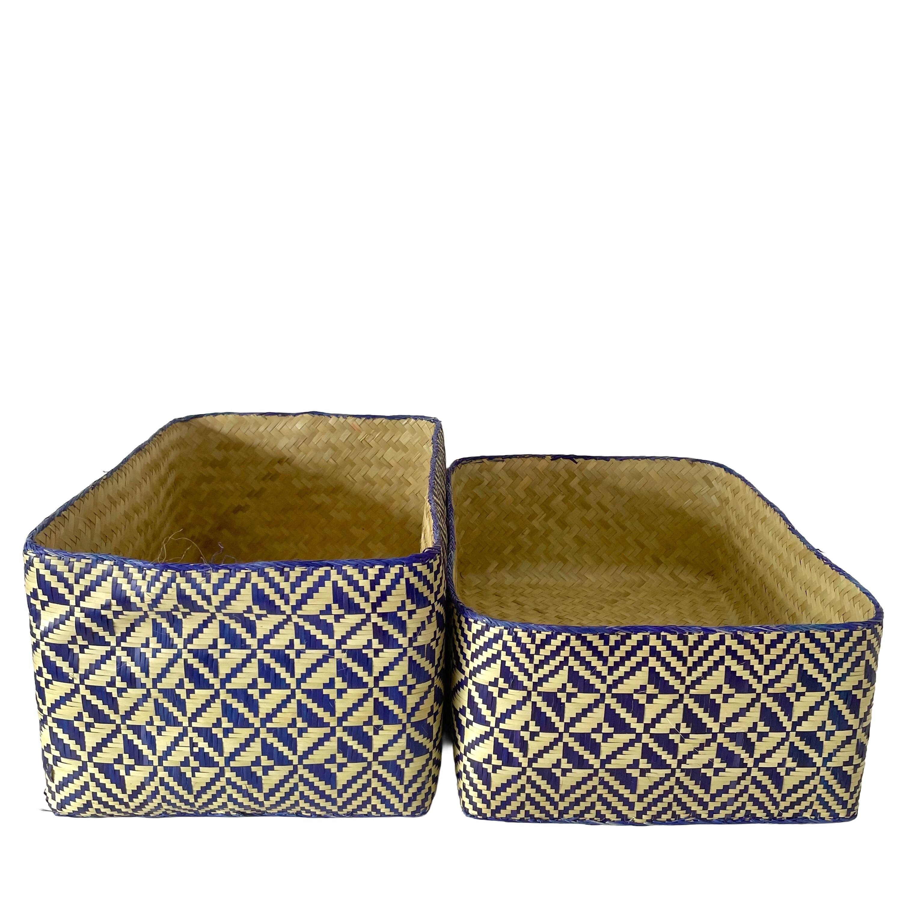 Rectangular colourful basket LL w41cm×30cm×h23cm四角カラフル蓋付き