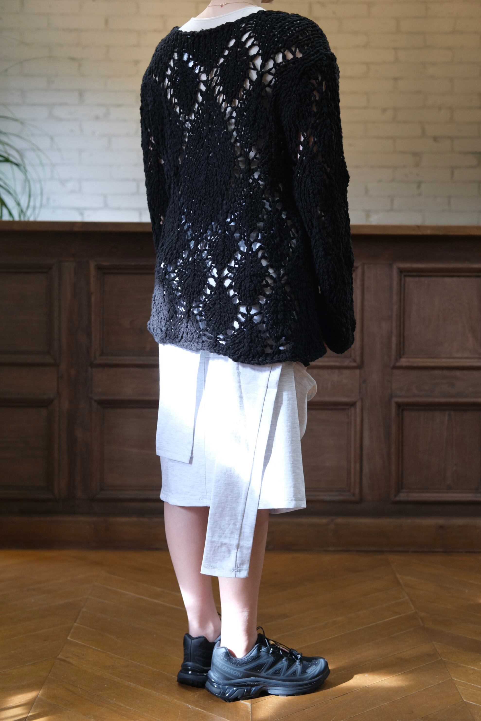 OPEN YY】COTTOM ARGYLE POINTELLE PULLOVER - black - | loop