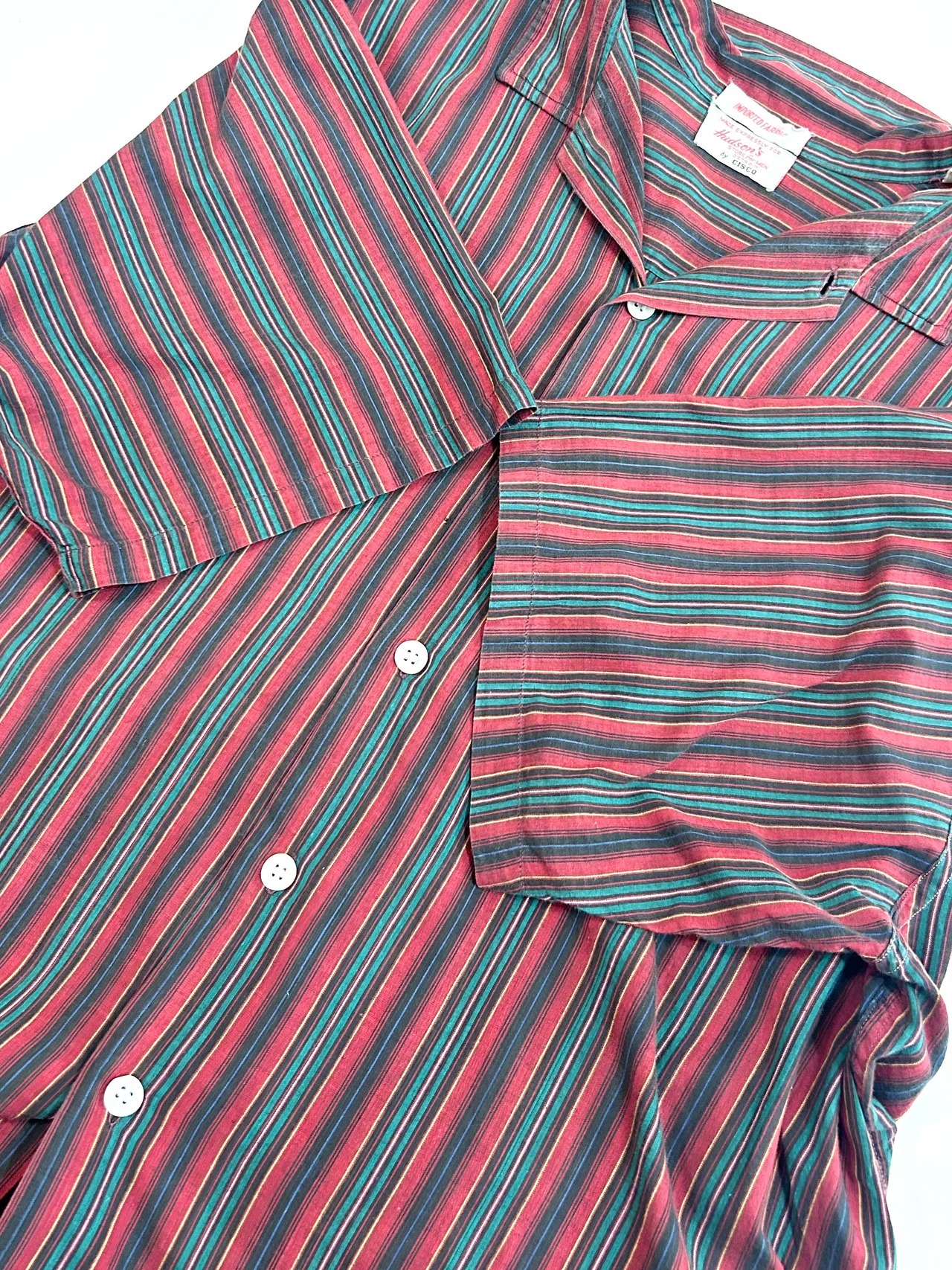 60s Hudson "DOUBLE NAME" S/S OPEN COLLAR SHIRT Size XL
