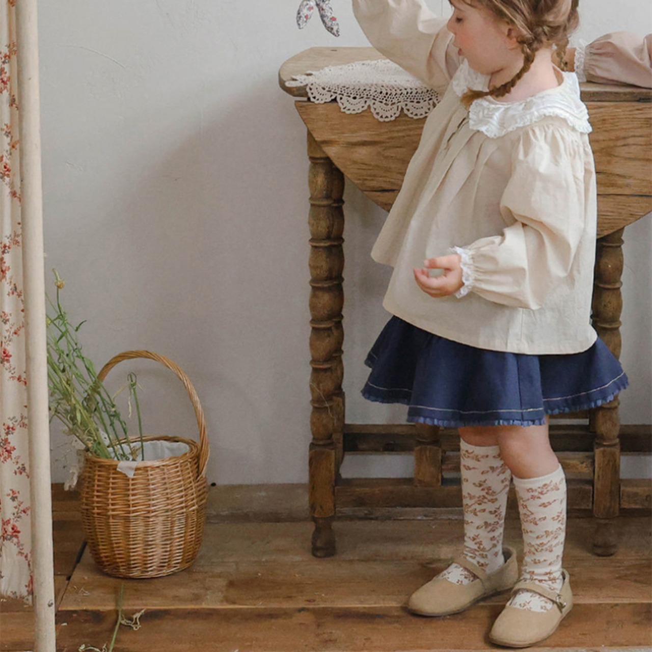 「予約販売」秋レース付きデニムスカート