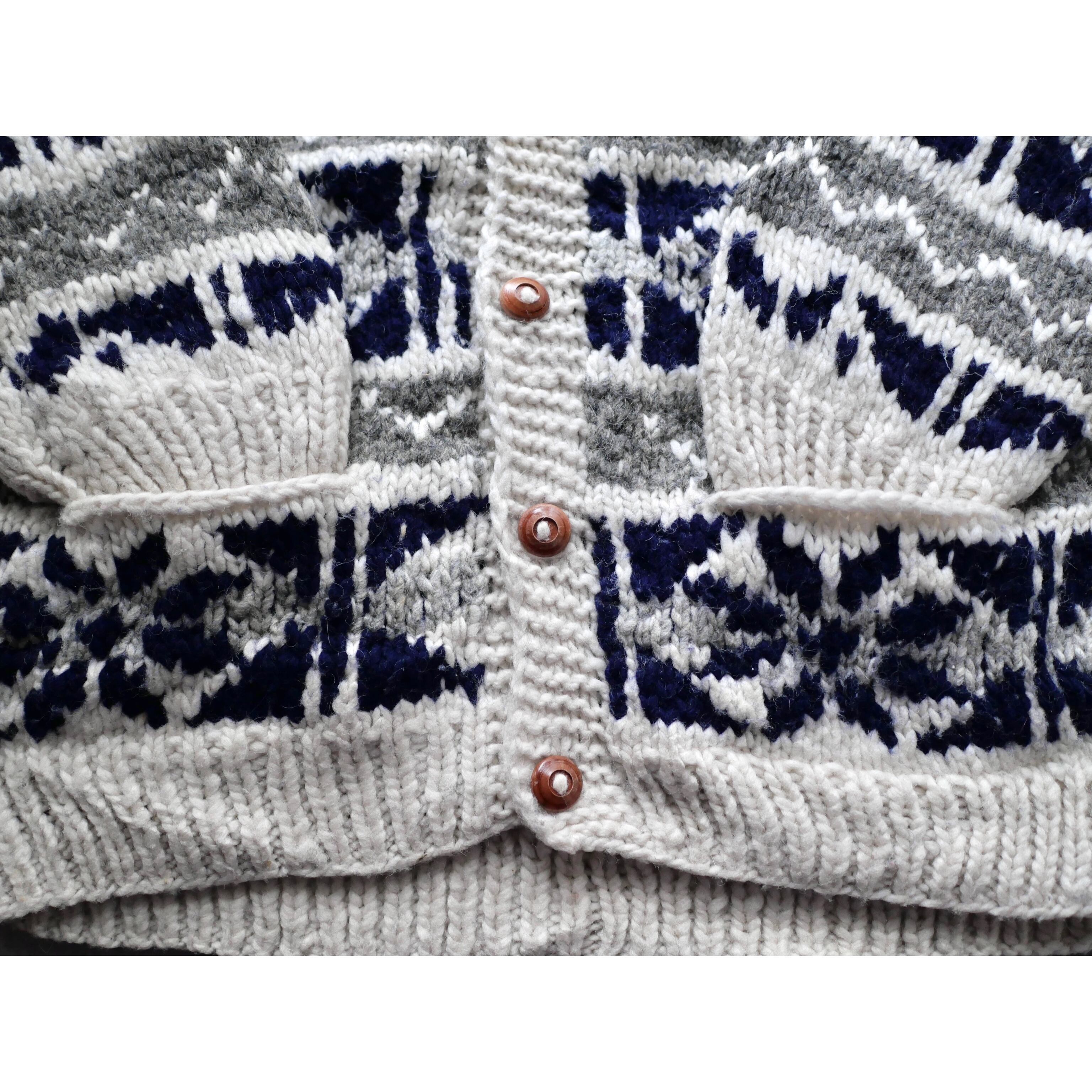 80s- l/s nordic pattern knit cardigan handmade ノルディック柄 ニットカーディガン ハンドメイド