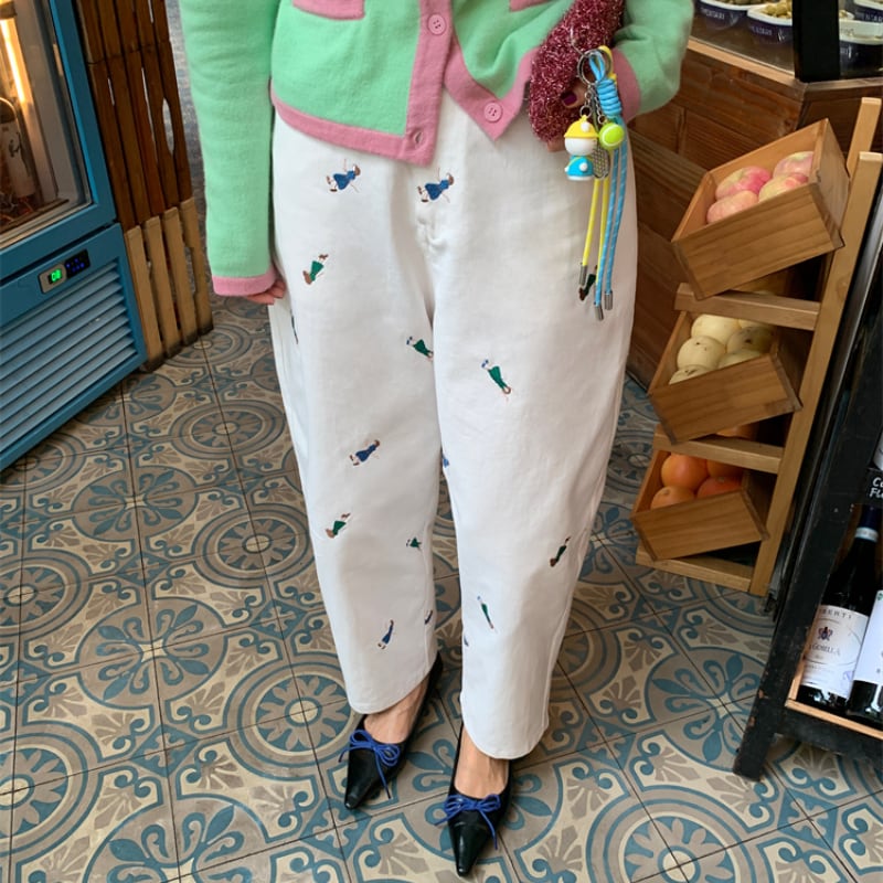 Illustration print wide leg pants 00310