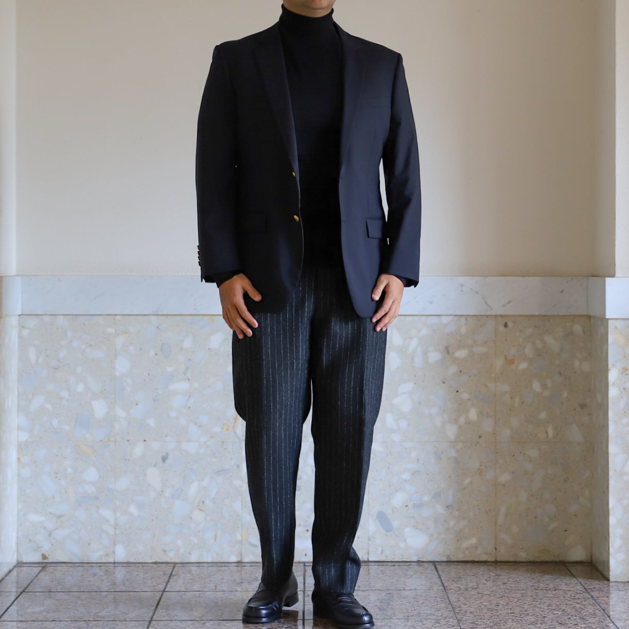 極美品】BROOKS BROTHERS Made in Italy wool Navy blazer size44 gold