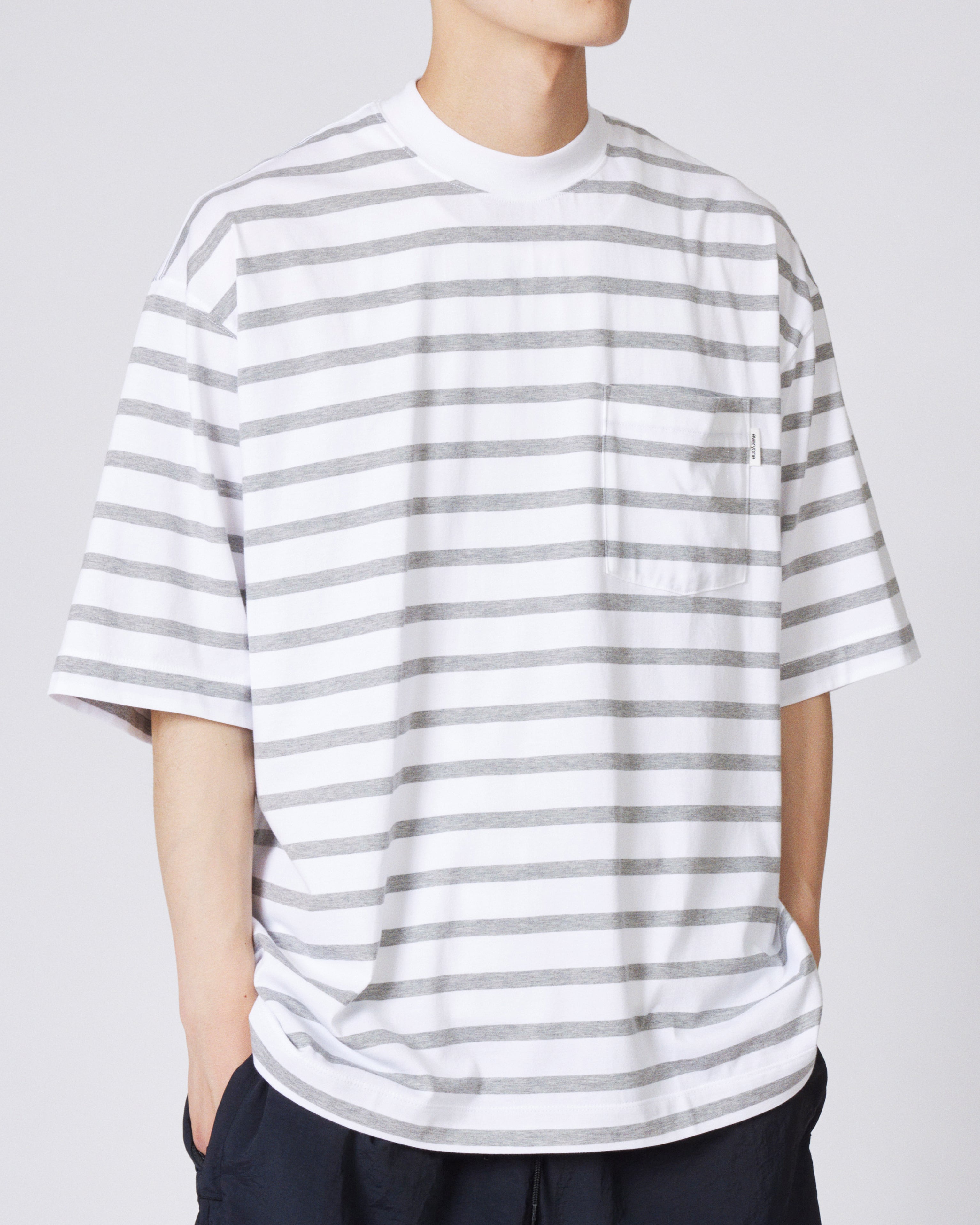 everyone high-gauge cotton border short sleeve tee shirt (WHITE