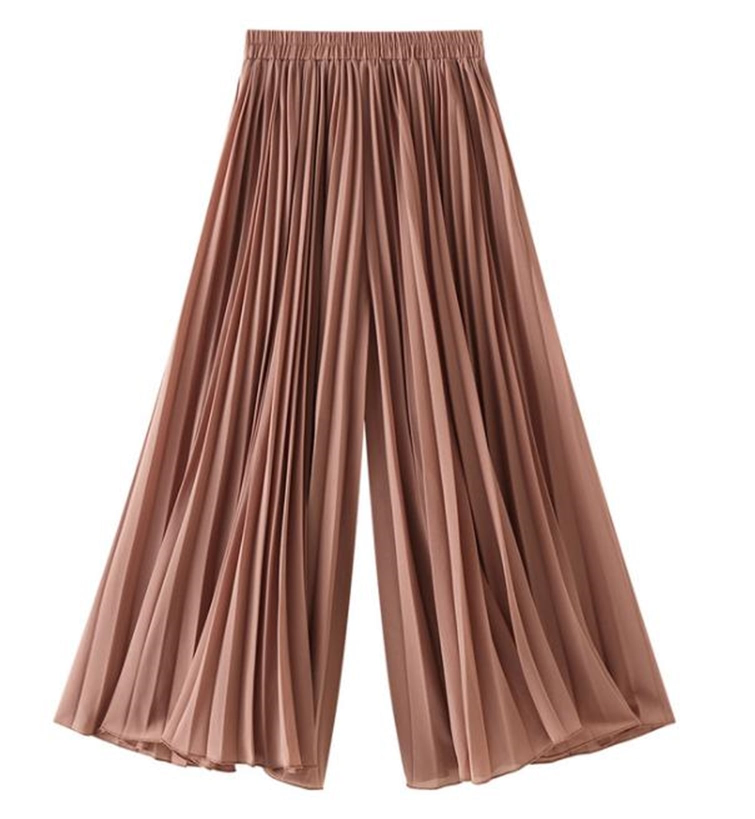 高品質 プリーツスカーチョ スカートライク ロングパンツ(フリーサイズ・琥珀色/カーキ色)