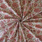 ブロックプリント生地【50cm単位】インド綿  花柄(Rose) 生成り×赤 #50310-WT1