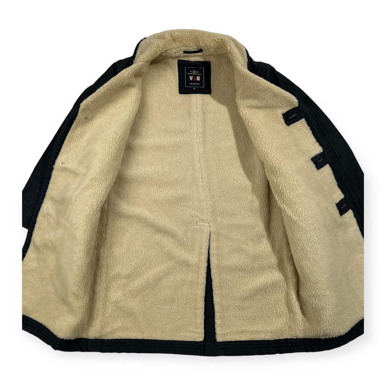 希少 VAN JAC ヴァンヂャケット 裏ボアフリース ランチ コート モールスキン サイズ M /ネイビーブラック/当時物/ビンテージ/C-TK1309
