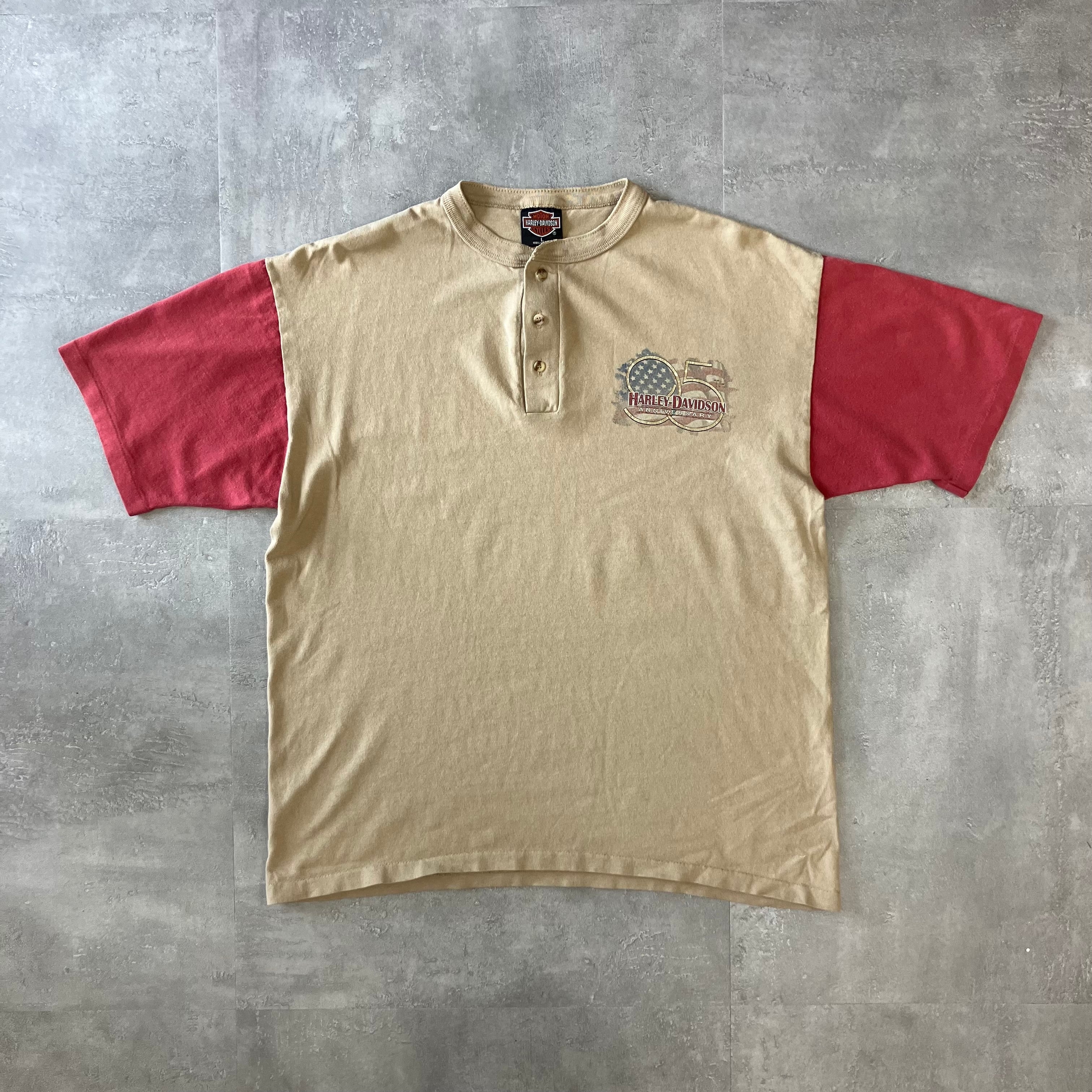 Harley-Davidson 90s usa製 ヘンリーネックTee 切り返し L No.2456
