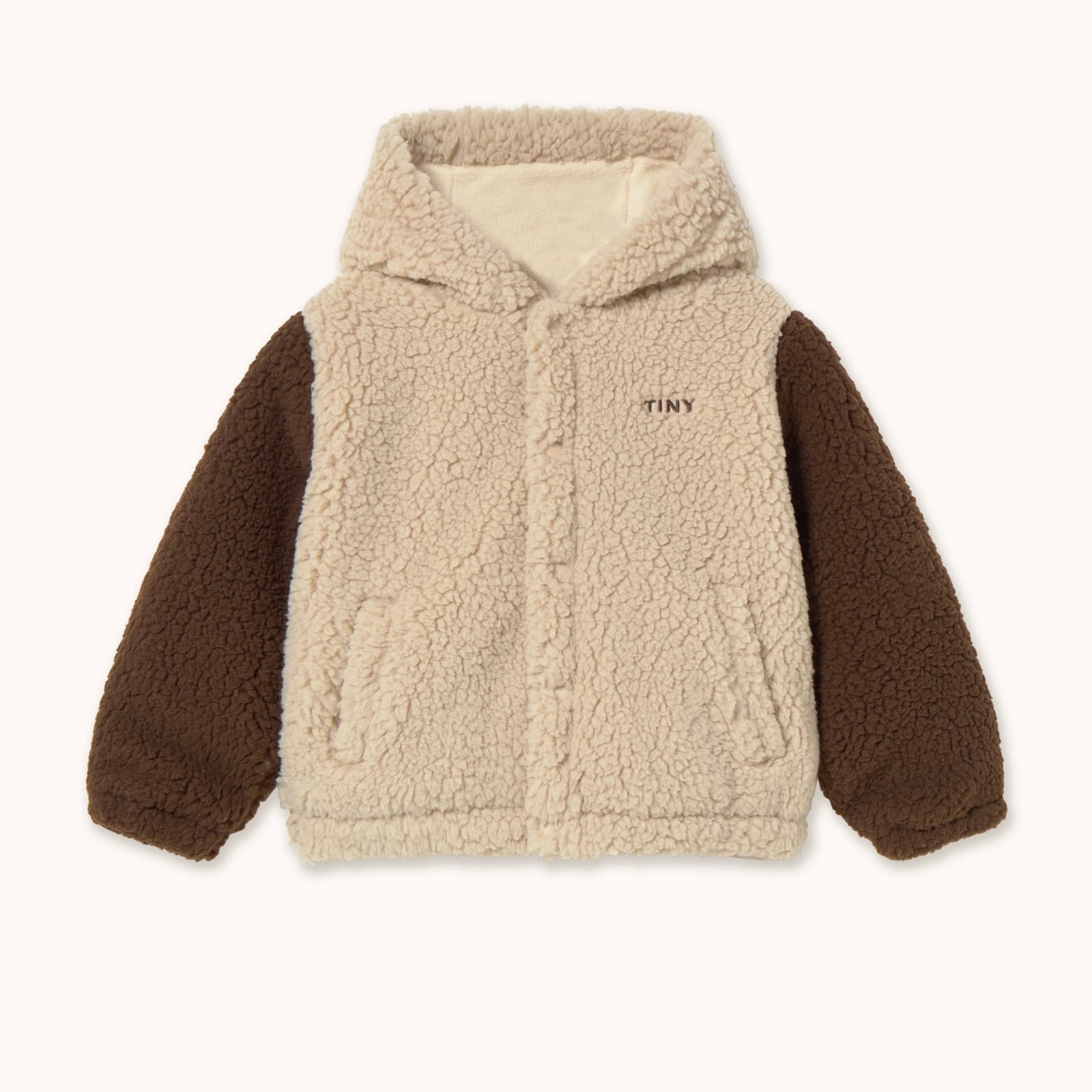【TINYCOTTONS】Color Block Polar Sherpa Hoodie - dark vanilla