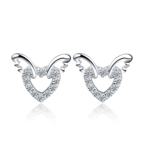 IUHA 天使のハート ピアス オーストリア産 キュービック・ジルコニア 　S925 シルバー 金属アレルギー対応 変色防止   164iuhav