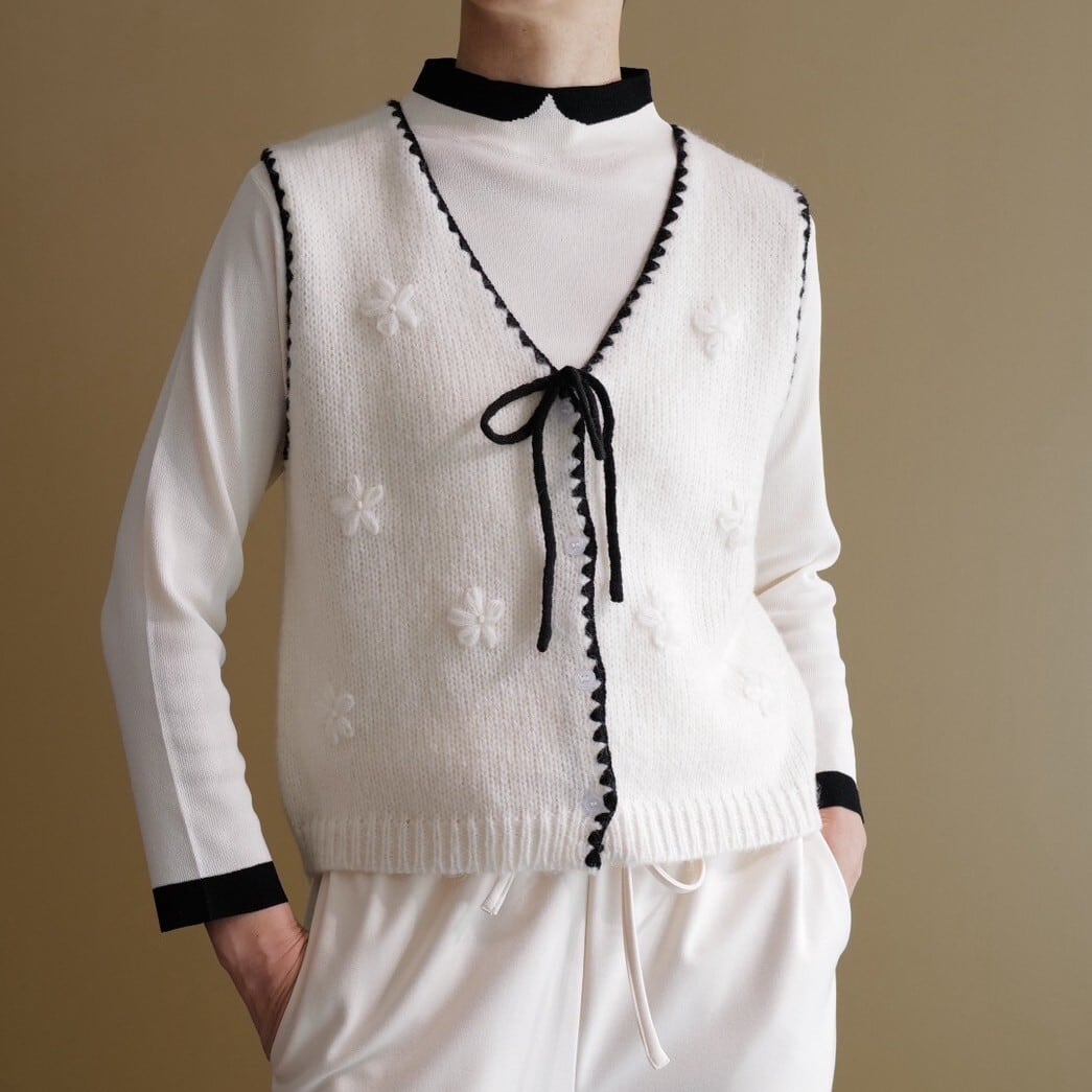 リボンニットベスト(ホワイト)