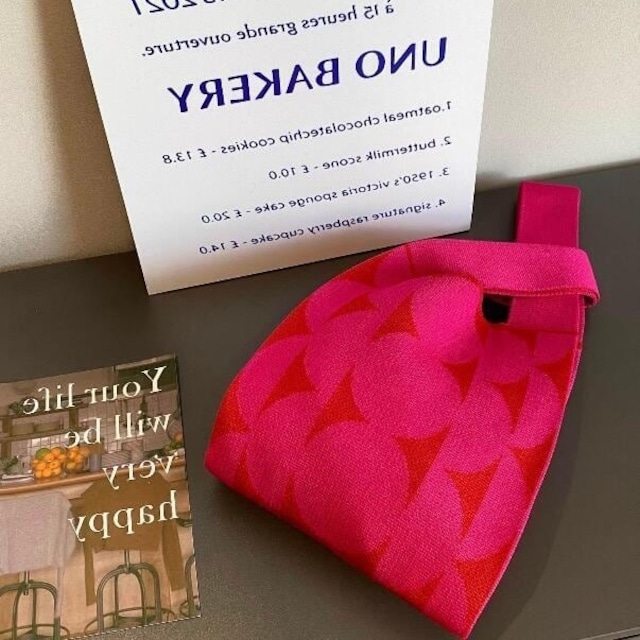 ジオメトリックサークル ニットバッグ・ハンドバッグ レッドマルチ BA00151 ジオメトリックサークル ニットバッグ・ハンドバッグ レッドマルチ BA00151