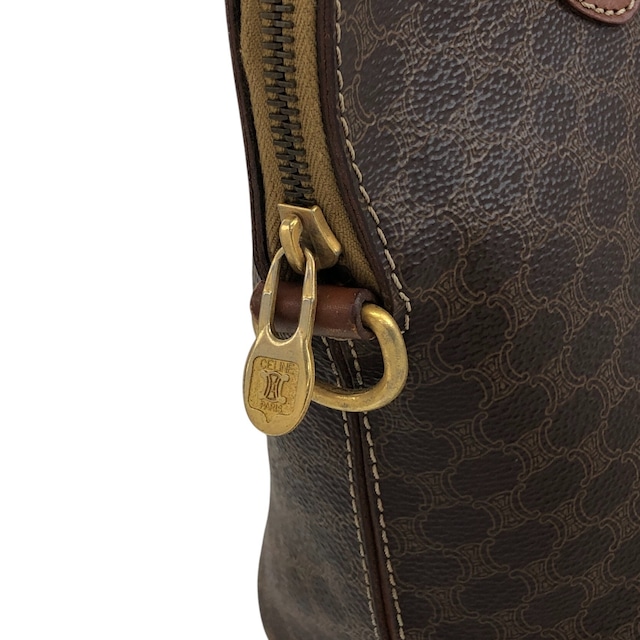 CELINE セリーヌ マカダム ショルダーバッグ ブラウン ブラゾン型押し PVC 2WAY vintage ヴィンテージ オールド rpmpji