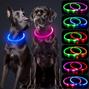 【努力特価】Kpuplol ?枚入 LED 犬光る首輪 犬ライト 散歩 子犬 首輪 犬用訓練首輪 小型、中型、大型犬用首輪 ペット用品TPU材料[500m先から目視可能] ペット 夜間 安全性 防水 スモール ミディアム ラージ (ピンク&ブルー)