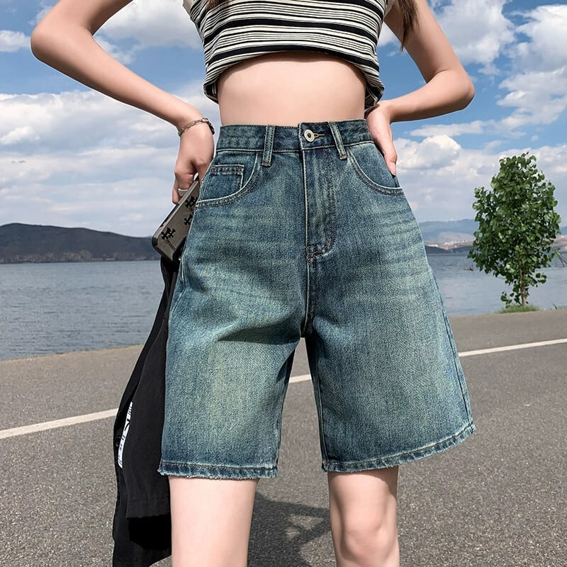 ショートパンツ デニム レディース デニムパンツ ショート デニム ハーフパンツ ショートパンツ ジーンズ ショーパン デニム 5分丈 ボトムス 半ズボン 大人 HWQFM] デニム ショートパンツ レディース ゆったり ハイウエスト