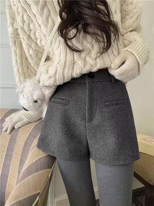 秋冬ウール調ショートパンツ