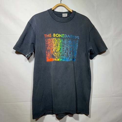 80s〜USA製 The Bonedaddys Rainbow Graphic T-shirt 半袖 Tシャツ Lサイズ フェードブラック バンT ヴィンテージ 黒 90s