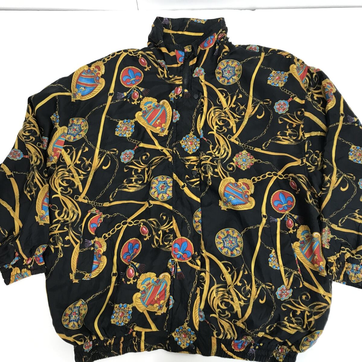 DETAILS SPORTSWEAR 80〜 90年代 総柄 スカーフ柄 シルク ジャンパー シルク ブルゾン シルク ジャケット L 長袖