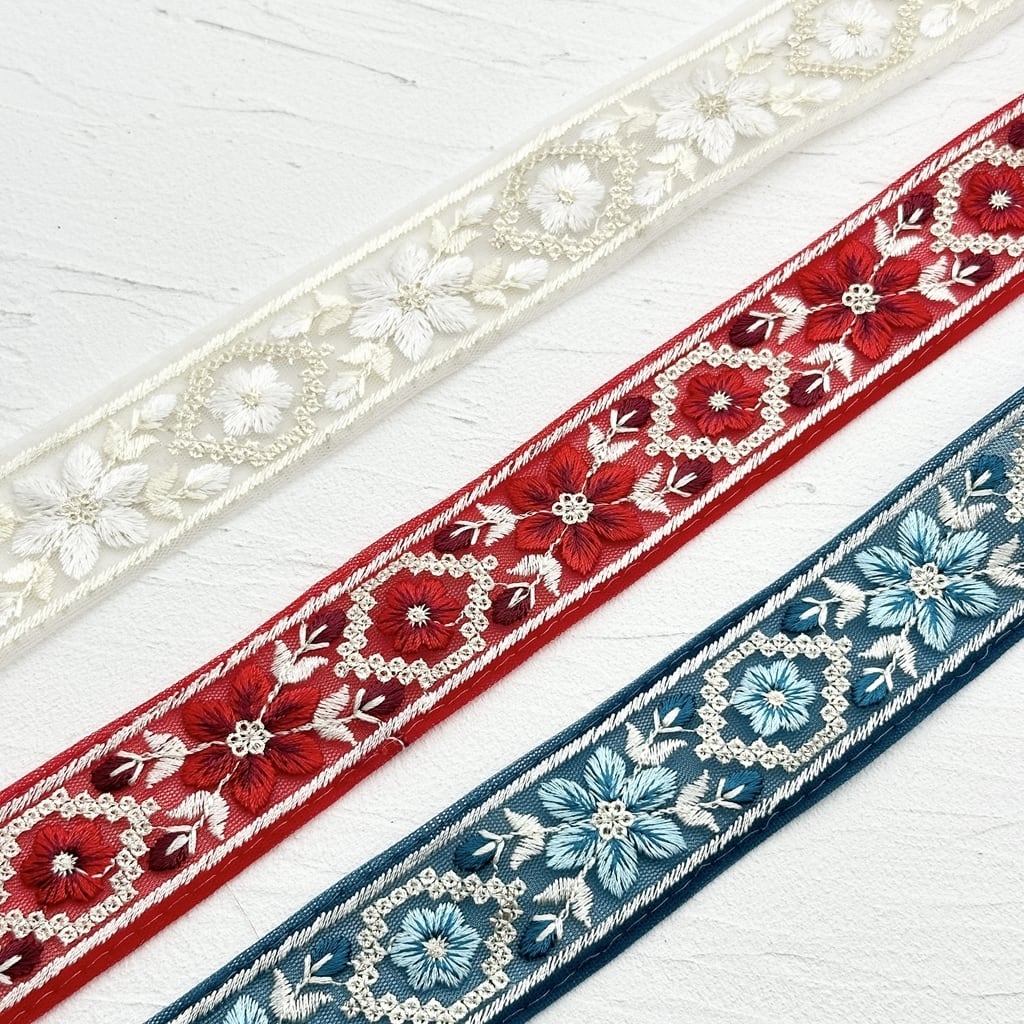 パステルフローラル [ターコイズ］インド刺繍リボン 1827 | インド刺繍