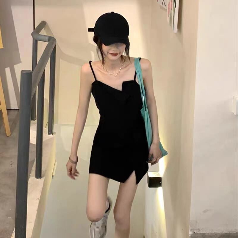 【新作】【送料無料】 黒サスペンダードレスホットガールデザインリトルブラックドレスサマースカート女性小柄な夏のセクシーなショートスカート 024942282859