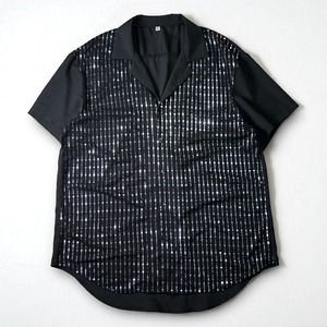 Vintage see-through spangle open color S/S shirt "BLACK"
