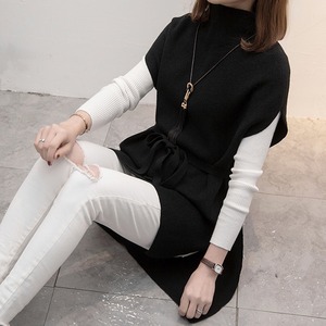 チュニック レディース 送料無料 ノースリーブ ニット リボン 秋冬 125996