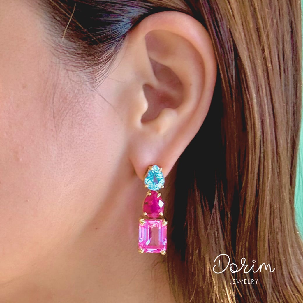 ピンクサファイア×ルビー×アクアマリン｜天然石ピアス/イヤリング Pink