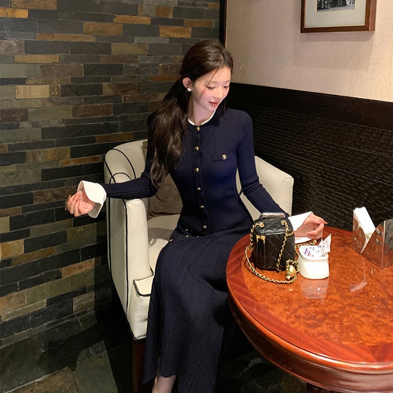 【dress】ロングニットワンピース Q7831