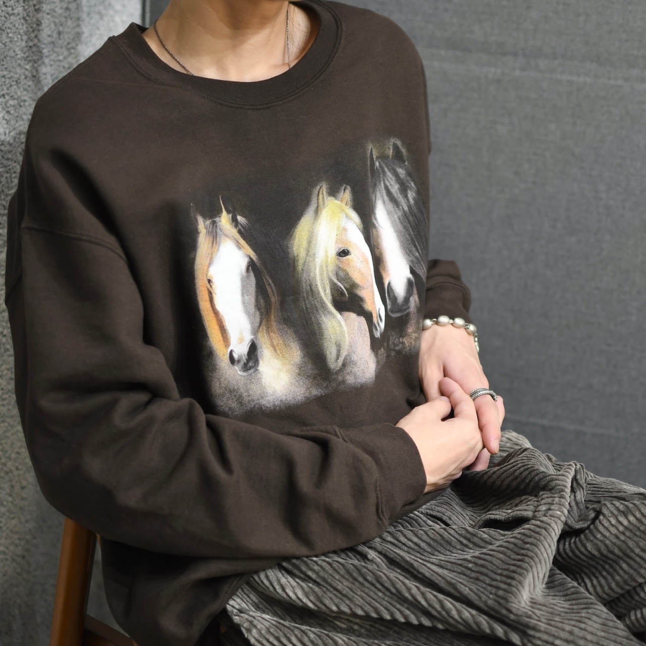 horse print sweat brown