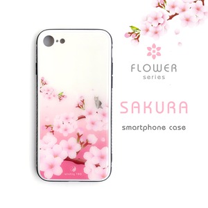 桜 ハードiPhoneケース（強化ガラス）＊猫とメジロ＊［iPhone15対応］